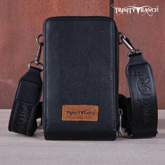 TR159 -183  Trinity Ranch Genuine Hair-On Cowhide /Tooled  Collection Phone Purse with Coin Pouch