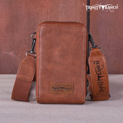 TR159 -183  Trinity Ranch Genuine Hair-On Cowhide /Tooled  Collection Phone Purse with Coin Pouch