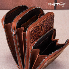 TR159 -183  Trinity Ranch Genuine Hair-On Cowhide /Tooled  Collection Phone Purse with Coin Pouch