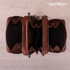 TR159 -183  Trinity Ranch Genuine Hair-On Cowhide /Tooled  Collection Phone Purse with Coin Pouch