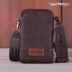 TR159 -183  Trinity Ranch Genuine Hair-On Cowhide /Tooled  Collection Phone Purse with Coin Pouch