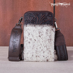 TR159 -183  Trinity Ranch Genuine Hair-On Cowhide /Tooled  Collection Phone Purse with Coin Pouch