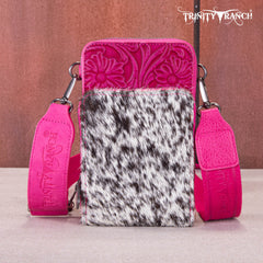 TR159 -183  Trinity Ranch Genuine Hair-On Cowhide /Tooled  Collection Phone Purse with Coin Pouch