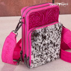 TR159 -183  Trinity Ranch Genuine Hair-On Cowhide /Tooled  Collection Phone Purse with Coin Pouch