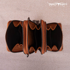 TR159 -183  Trinity Ranch Genuine Hair-On Cowhide /Tooled  Collection Phone Purse with Coin Pouch