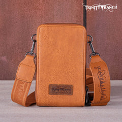 TR159 -183  Trinity Ranch Genuine Hair-On Cowhide /Tooled  Collection Phone Purse with Coin Pouch