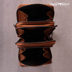 TR159 -183  Trinity Ranch Genuine Hair-On Cowhide /Tooled  Collection Phone Purse with Coin Pouch