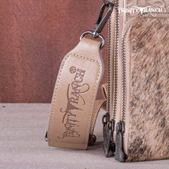 TR159 -183  Trinity Ranch Genuine Hair-On Cowhide /Tooled  Collection Phone Purse with Coin Pouch