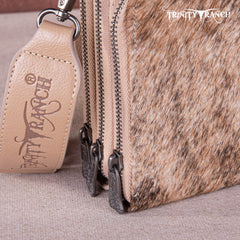 TR159 -183  Trinity Ranch Genuine Hair-On Cowhide /Tooled  Collection Phone Purse with Coin Pouch