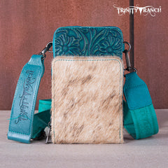 TR159 -183  Trinity Ranch Genuine Hair-On Cowhide /Tooled  Collection Phone Purse with Coin Pouch