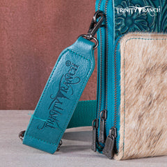 TR159 -183  Trinity Ranch Genuine Hair-On Cowhide /Tooled  Collection Phone Purse with Coin Pouch