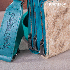 TR159 -183  Trinity Ranch Genuine Hair-On Cowhide /Tooled  Collection Phone Purse with Coin Pouch