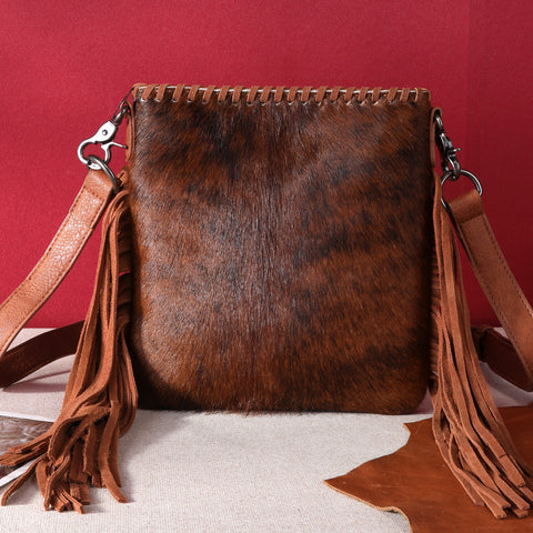 TR162G-2001   Trinity Ranch Hair-On Cowhide Fringe Concealed Carry Crossbody Bag - Brown
