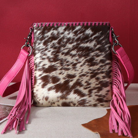 TR162G-2001   Trinity Ranch Hair-On Cowhide Fringe Concealed Carry Crossbody Bag - Hot Pink