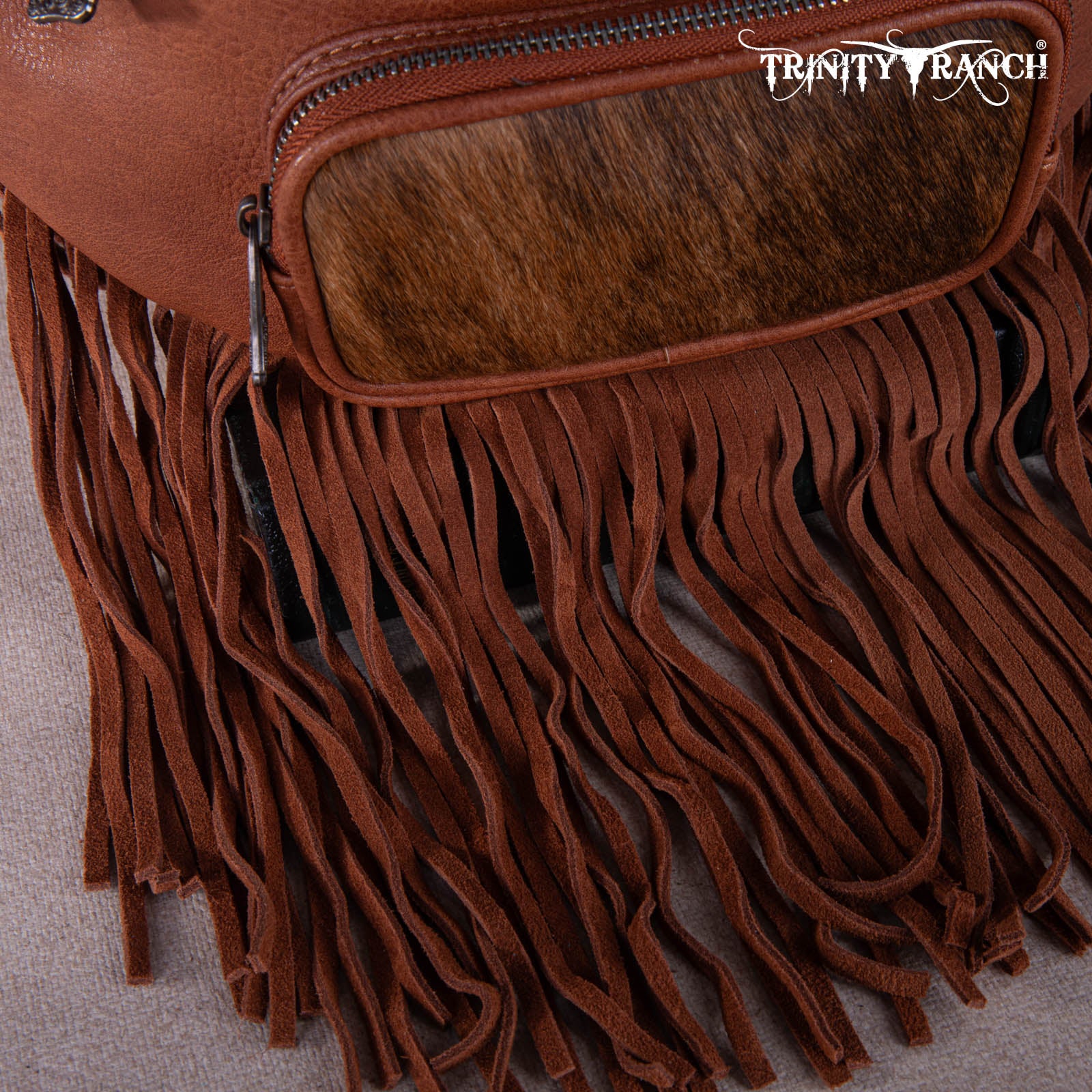 TR165-194A Trinity Ranch Genuine Hair-On Cowhide Fringe Belt Bag ...