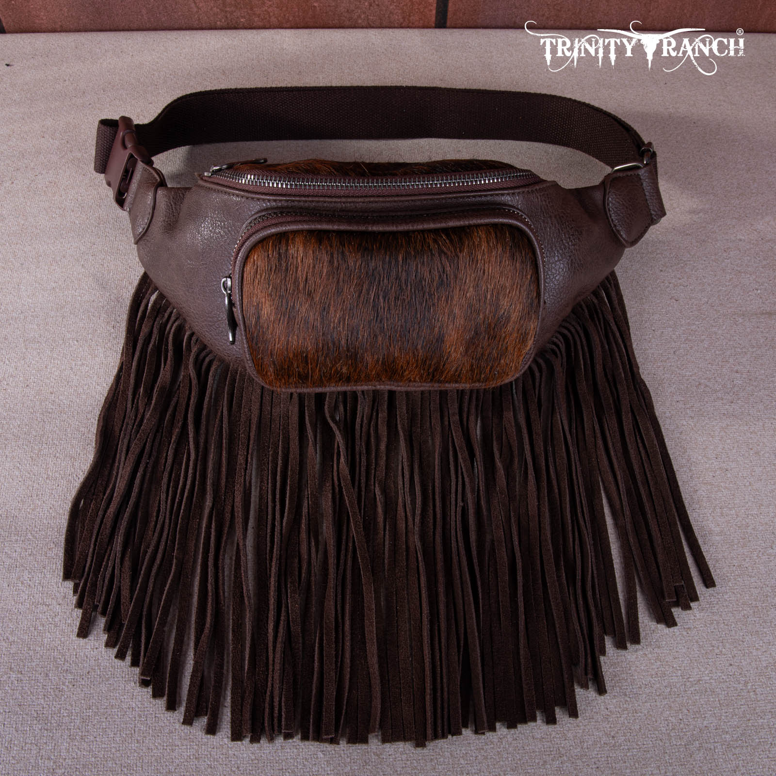 TR165-194A Trinity Ranch Genuine Hair-On Cowhide Fringe Belt Bag ...