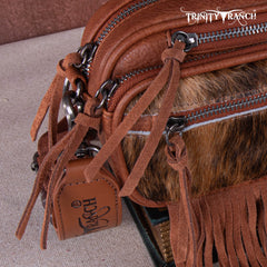 TR165-197  Trinity Ranch Genuine Hair-On Cowhide Triple Zippered Pocket Fringe Belt Bag