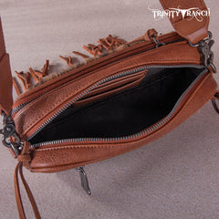 TR165-197  Trinity Ranch Genuine Hair-On Cowhide Triple Zippered Pocket Fringe Belt Bag