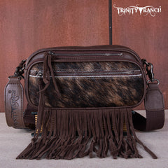 TR165-197  Trinity Ranch Genuine Hair-On Cowhide Triple Zippered Pocket Fringe Belt Bag