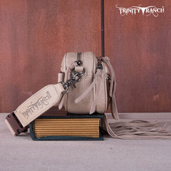 TR165-197  Trinity Ranch Genuine Hair-On Cowhide Triple Zippered Pocket Fringe Belt Bag