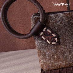 TR167-A181 Trinity Ranch Genuine Hair-On Cowhide Ring Handle Wristlet Clutch Bag - Black