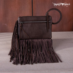 TR167-A181 Trinity Ranch Genuine Hair-On Cowhide Ring Handle Wristlet Clutch Bag - Black
