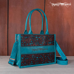 TR169G-8119S   Trinity Ranch Floral Tooled Concealed Carry Tote - Turquoise