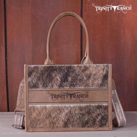 TR170G-8119S Trinity Ranch Hair On Cowhide Concealed Carry Tote - Khaki