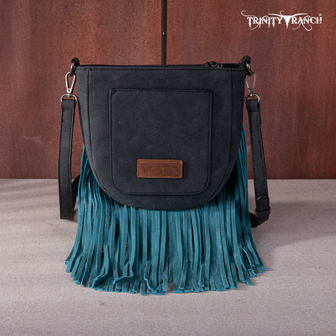 TR171-8360  Trinity Ranch Hair-On Cowhide Fringe Crossbody Bag -Black