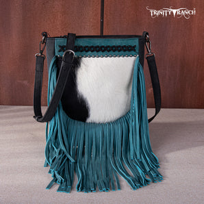TR171-8360 Trinity Ranch Hair-On Cowhide Fringe Crossbody Bag - Black
