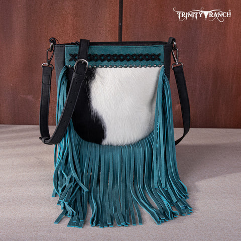 TR171-8360  Trinity Ranch Hair-On Cowhide Fringe Crossbody Bag -Black