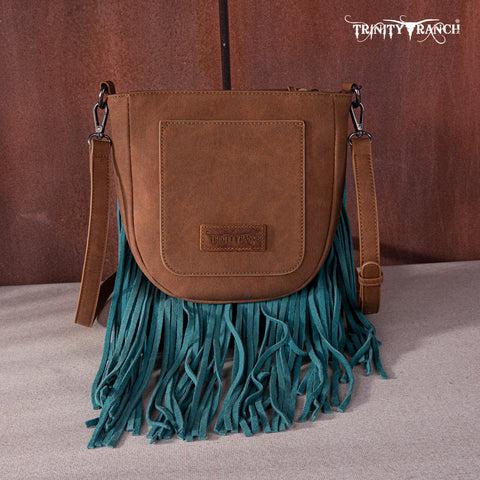 TR171-8360  Trinity Ranch Hair-On Cowhide Fringe Crossbody Bag -Brown