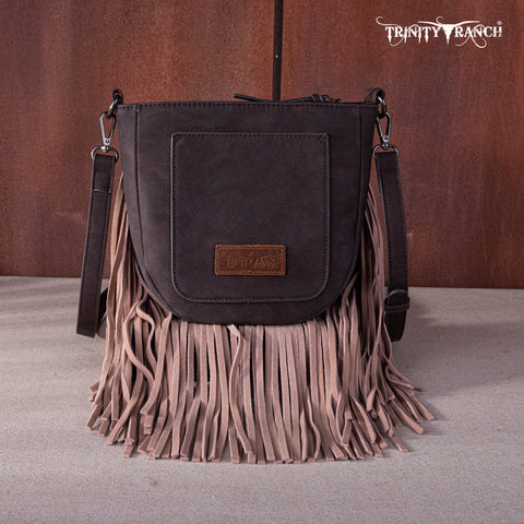 TR171-8360  Trinity Ranch Hair-On Cowhide Fringe Crossbody Bag -Coffee