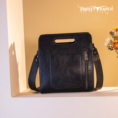 TR173G-9360  Trinity Ranch Floral Tooled  Concealed Carry Crossbody Bag - Black