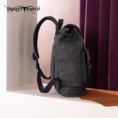 TR185-9110   Trinity Ranch Genuine Hair-On Cowhide Tooled Backpack - Black