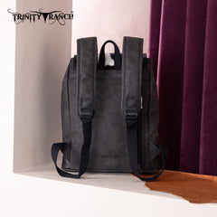TR185-9110   Trinity Ranch Genuine Hair-On Cowhide Tooled Backpack - Black