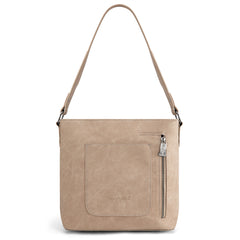 TR185G-918  Trinity Ranch Genuine Hair-On Cowhide Tooled Concealed Carry Hobo Bag- Tan