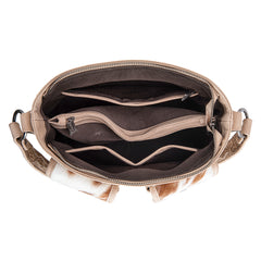 TR185G-918  Trinity Ranch Genuine Hair-On Cowhide Tooled Concealed Carry Hobo Bag- Tan