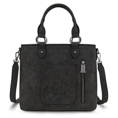 TR194-8250  Trinity Ranch Floral Tooled Fringe Tote/Crossbody