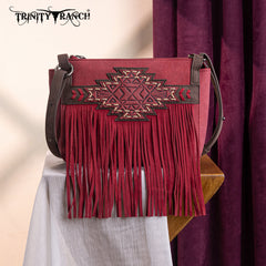 TR196-8287  Trinity Ranch Aztec Tooled Fringe Crossbody