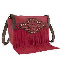 TR196-8287  Trinity Ranch Aztec Tooled Fringe Crossbody