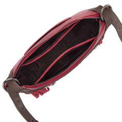 TR196-8287  Trinity Ranch Aztec Tooled Fringe Crossbody