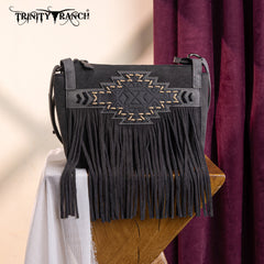 TR196-8287  Trinity Ranch Aztec Tooled Fringe Crossbody