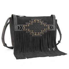 TR196-8287  Trinity Ranch Aztec Tooled Fringe Crossbody