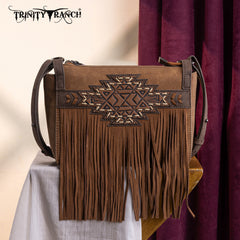 TR196-8287  Trinity Ranch Aztec Tooled Fringe Crossbody