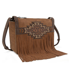TR196-8287  Trinity Ranch Aztec Tooled Fringe Crossbody