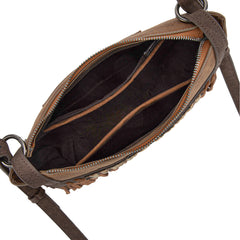 TR196-8287  Trinity Ranch Aztec Tooled Fringe Crossbody