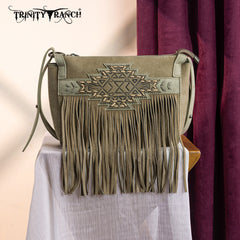 TR196-8287  Trinity Ranch Aztec Tooled Fringe Crossbody