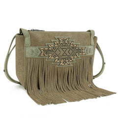 TR196-8287  Trinity Ranch Aztec Tooled Fringe Crossbody