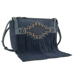 TR196-8287  Trinity Ranch Aztec Tooled Fringe Crossbody